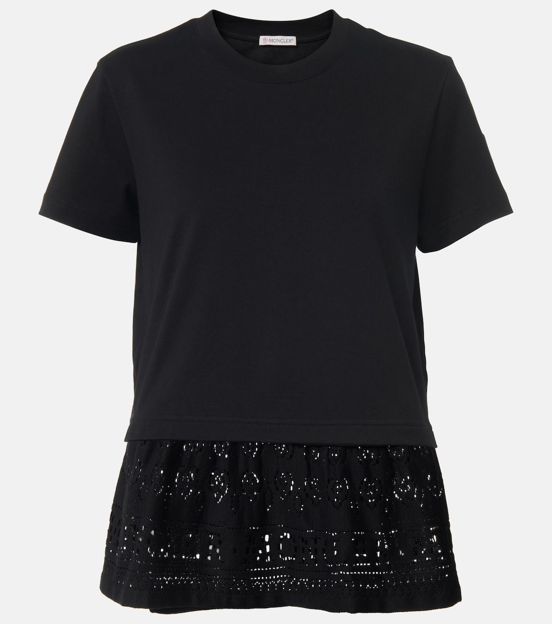 

Хлопковая футболка с кружевной отделкой Moncler, 999 - Black