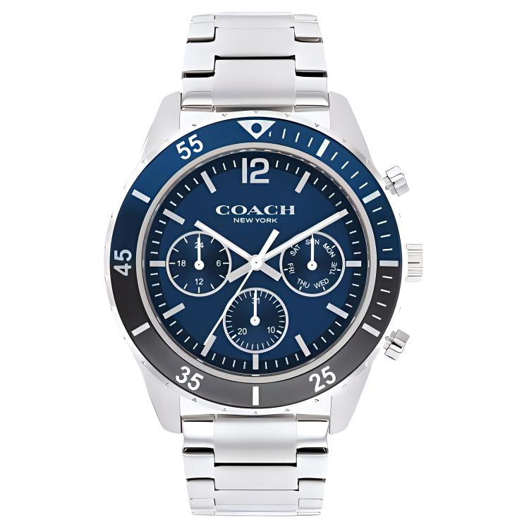 

COACH Часы Wrist Watch Quartz Movement Stainless Steel Strap 44mm Blue Dial Men's Watch, Blue Dial