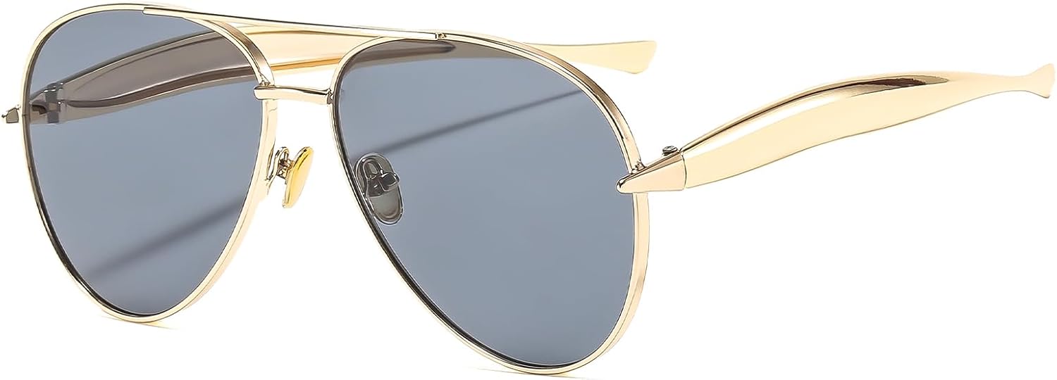 

Солнцезащитные очки YAMEIZE в стиле ретро 70-х, пилотные, для женщин и мужчин, квадратные, ретро, ​​с двойной перемычкой, винтажные, модные, с защитой от УФ-излучения UV400, Gold / Grey