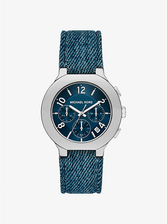

Крупные часы Gramercy из серебристого денима Michael Kors, синий