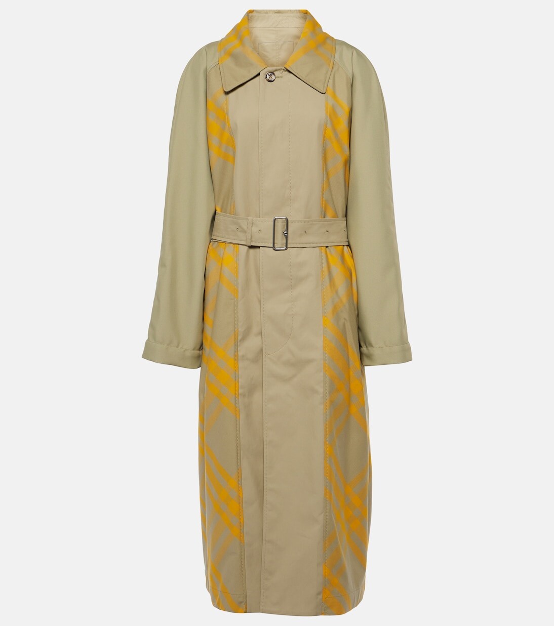 

Тренч из хлопкового габардина в клетку Burberry, желтый