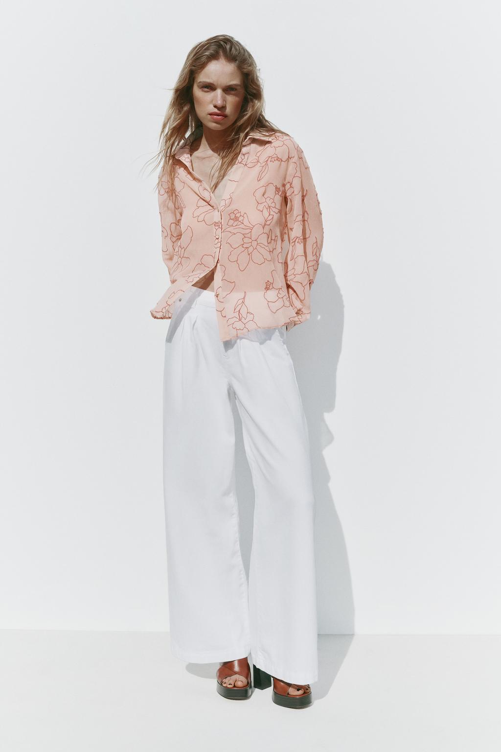 

Рубашка свободного покроя в цветочек ZARA, цвет Pale pink