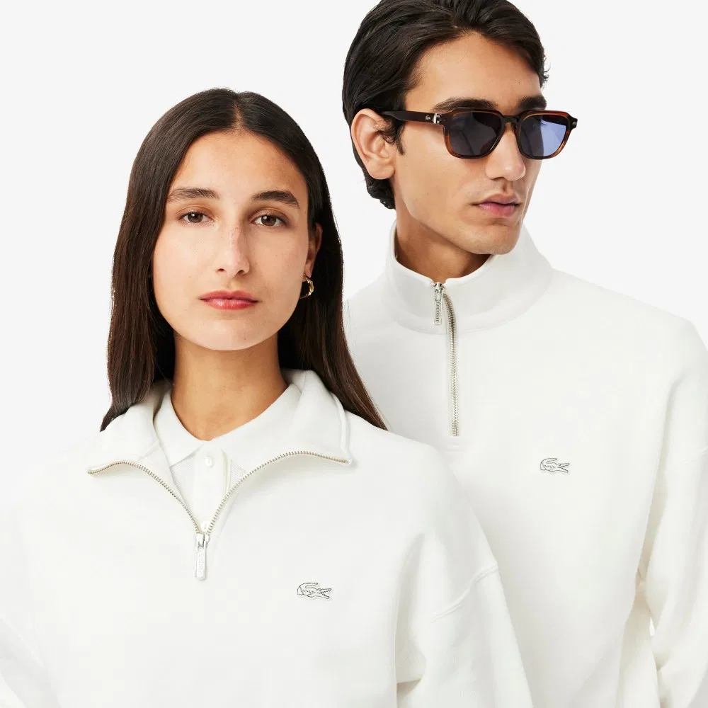 Мужской пуловер свободного кроя на молнии, молочно-белый, от Lacoste — фото 2