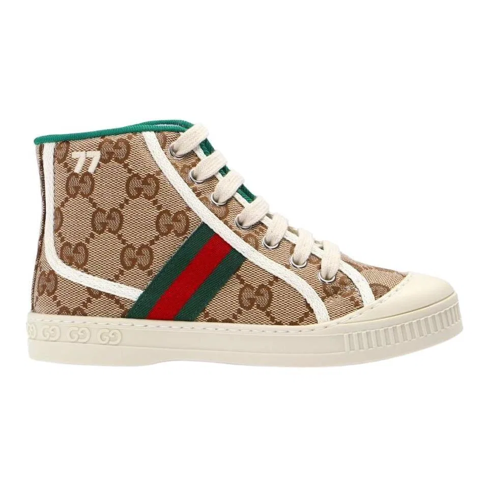 Детские кроссовки для скейтбординга GUCCI Tennis 1977 High Top бежево-коричневые — фото 3