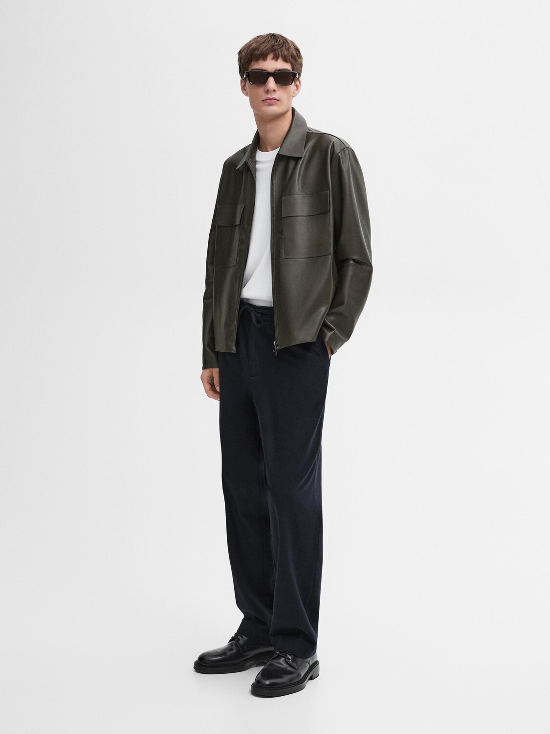 

Короткая куртка из кожи наппа Massimo Dutti, хаки