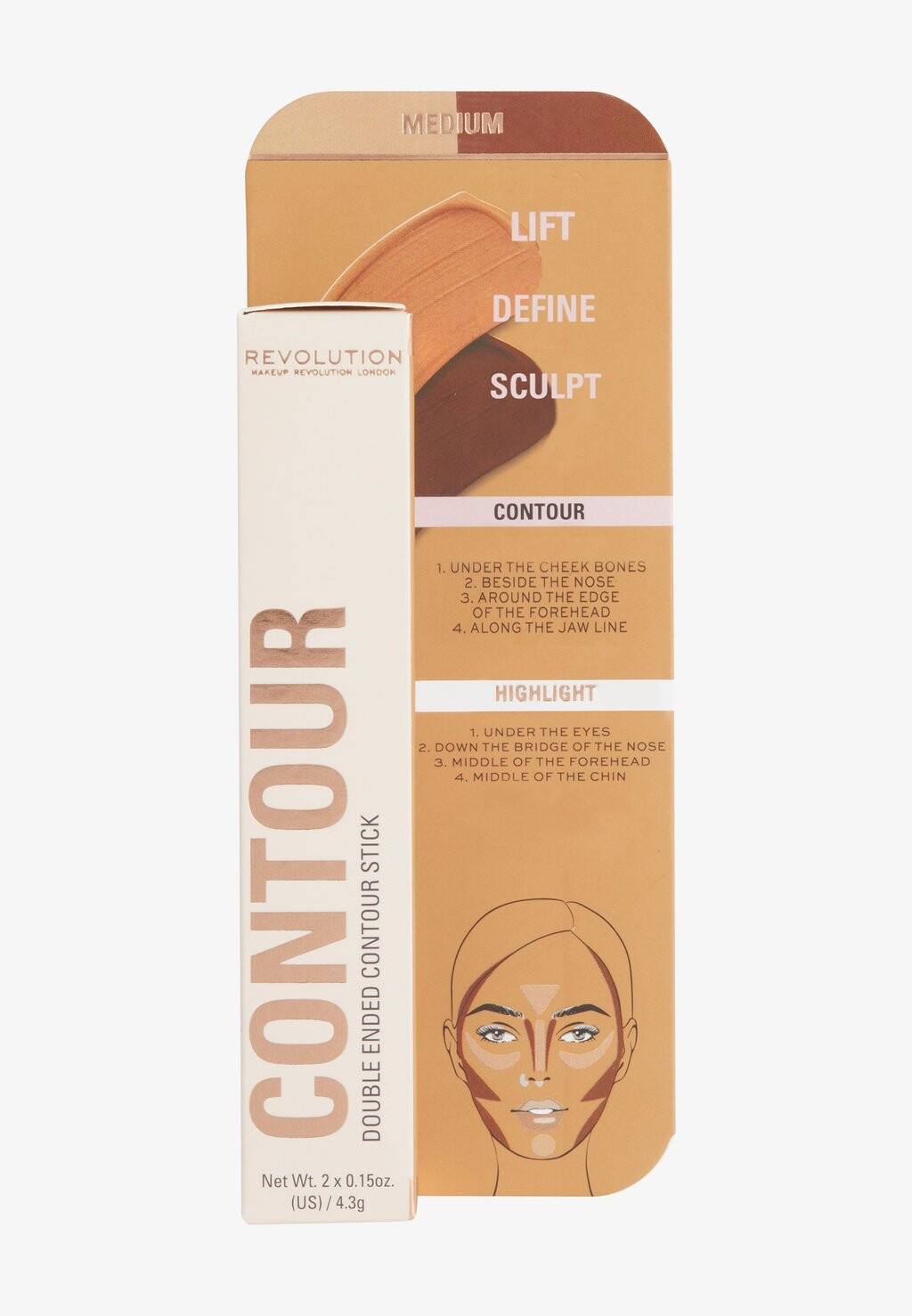 

Контуринг REVOLUTION FAST BASE CONTOUR STICK Makeup Revolution, цвет medium