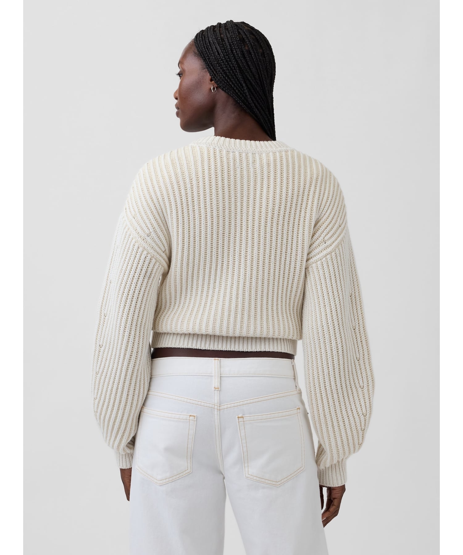 (W) Укороченный свитер с рукавами-«бочками» из 100% хлопка GAP, NEW_OFF_WHITE — фото 2