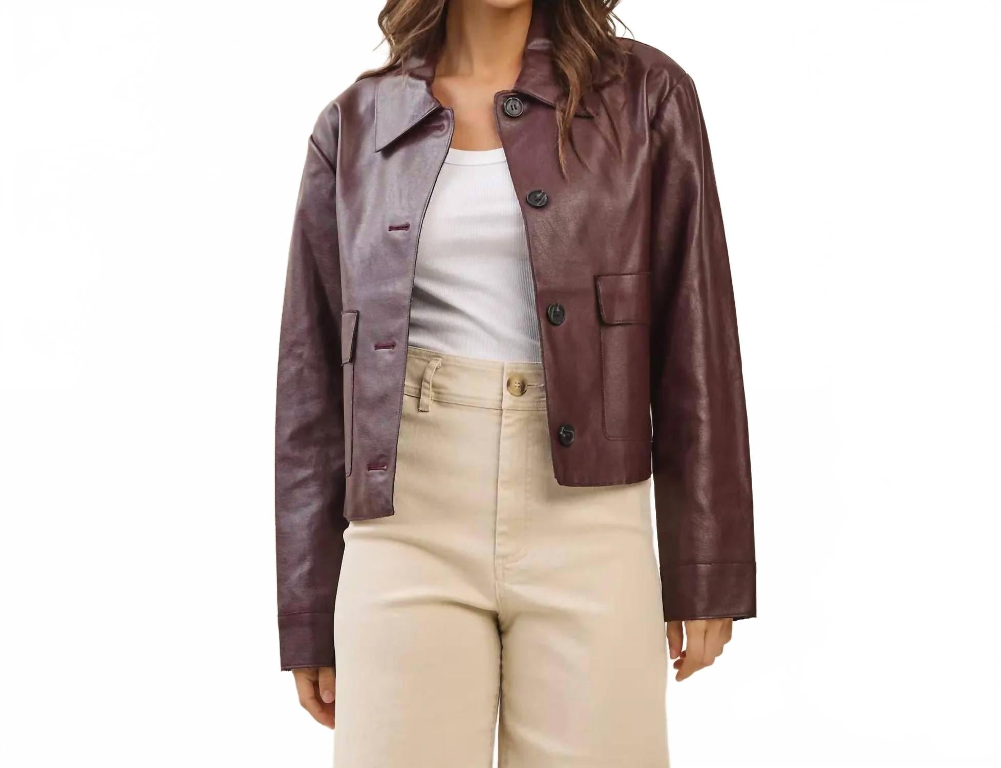 

ABLE Кожаная куртка Valen из веганской кожи бордового цвета