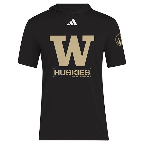 Мужская черная футболка washington huskies 2025 military appreciation aeroready с капюшоном Adidas — фото 3