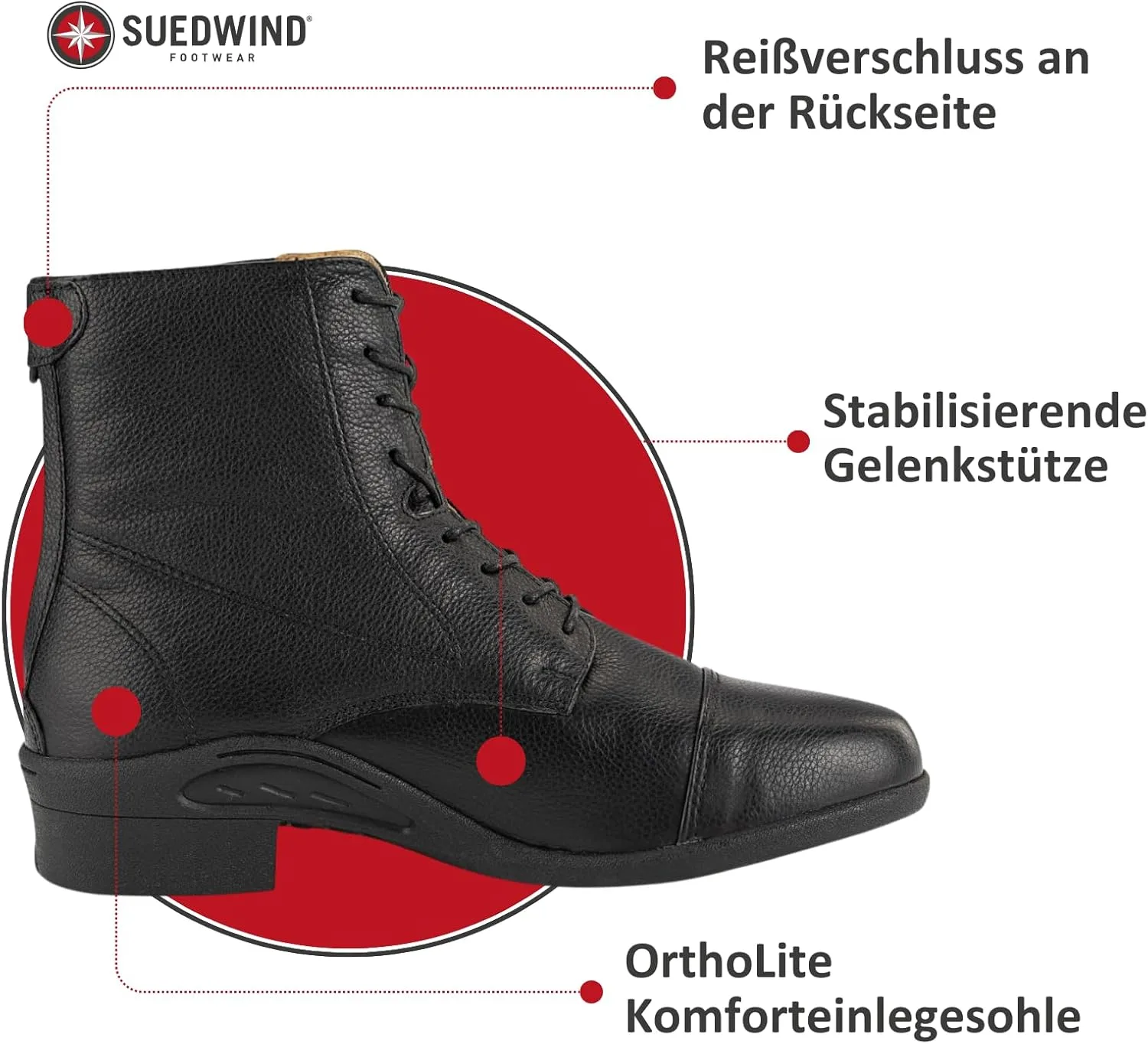 Ботинки Ultima BZ на шнуровке с мягкой подкладкой YKK, мягким носком, удобной подошвой, обувь для верховой езды на открытом воздухе без шнурков, ботинки до щиколотки из натуральной кожи, продукция компании Suedwind Footwear, черный — фото 3