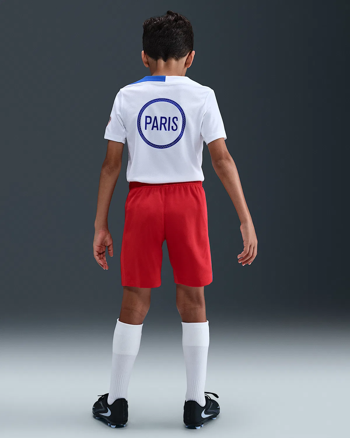 Большие детские шорты Nike Dri-FIT Total 90 Soccer Replica PSG 2025/26 Stadium Third, Global Red/Hyper Royal — фото 4