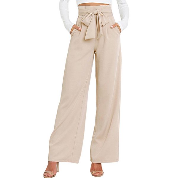 

Женские брюки с высокой талией и широкими штанинами на съемном шнурке Joyjoy, Apricot