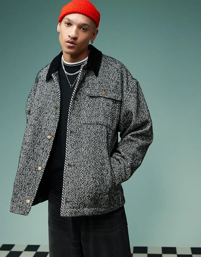 

Куртка свободного кроя из шерсти серого цвета ASOS DESIGN