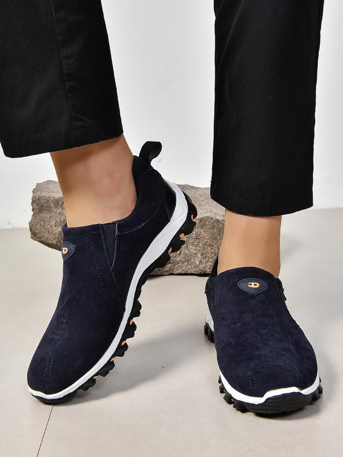 Мужские ортопедические лоферы на плоской подошве из канвы, удобные, дышащие, нескользящие, для улицы, вождения и прогулок Hhhchpm, темно-синий — фото 2