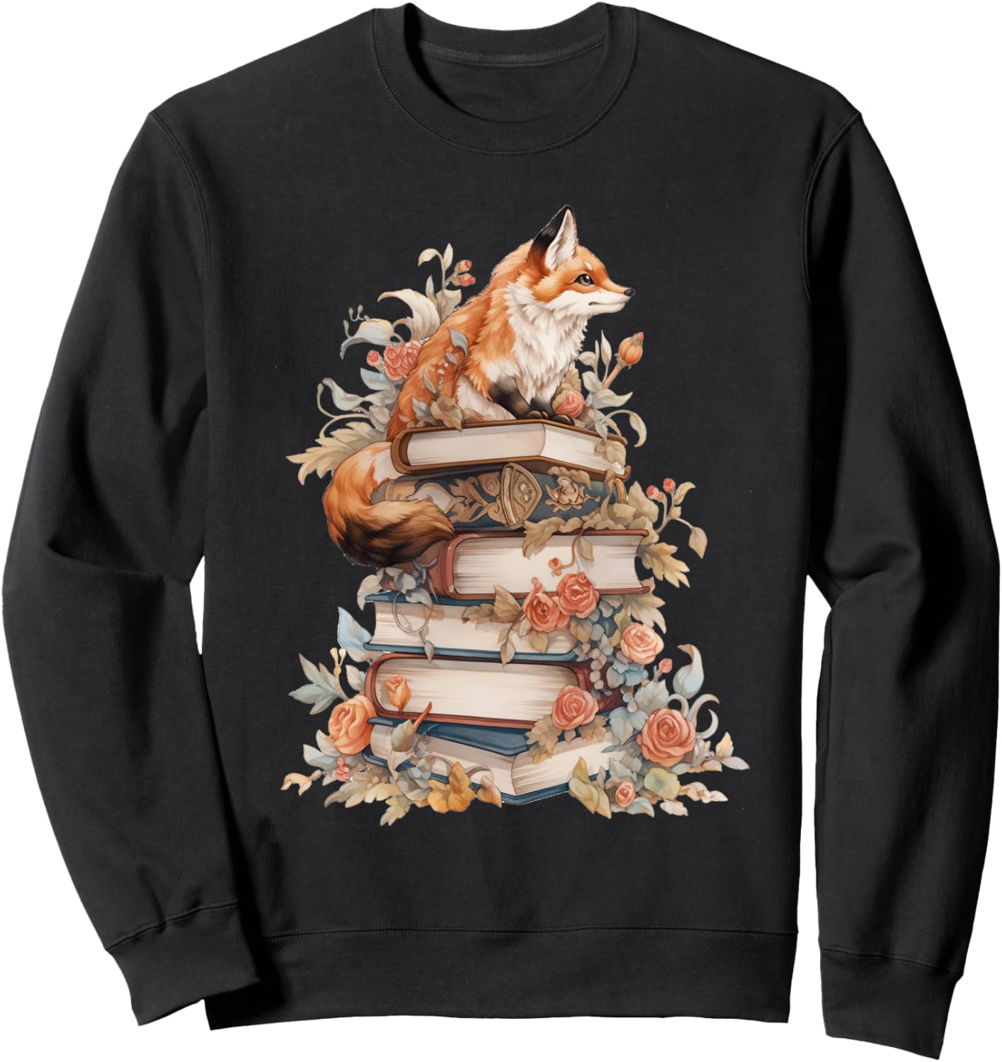 

Толстовка в стиле коттеджкор с цветочным рисунком, лисой и милым гобликом Cottagecore Goblincore And Fairycore Stuff, черный