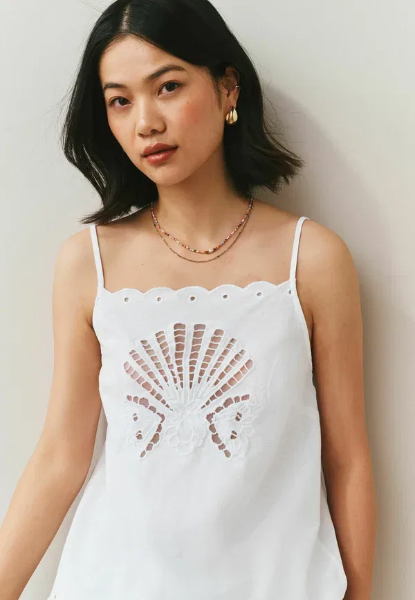 Топ Next Regular fit cutwork broderie cami, белая ракушка — фото 3