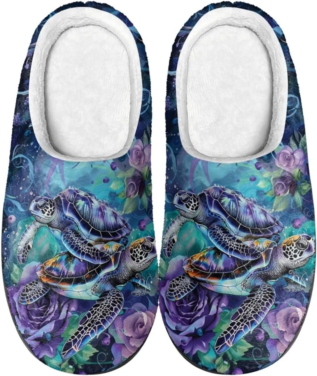 

Домашние тапочки Xpyiqun мягкие плюшевые теплые зимние тапочки для мужчин и женщин, размер 4-12, Sea Turtle Flower