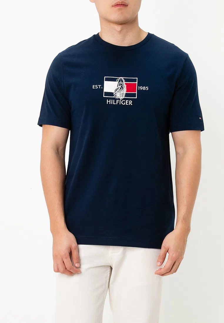 Футболка с логотипом, crew neck, Tommy Hilfiger, темно-синий