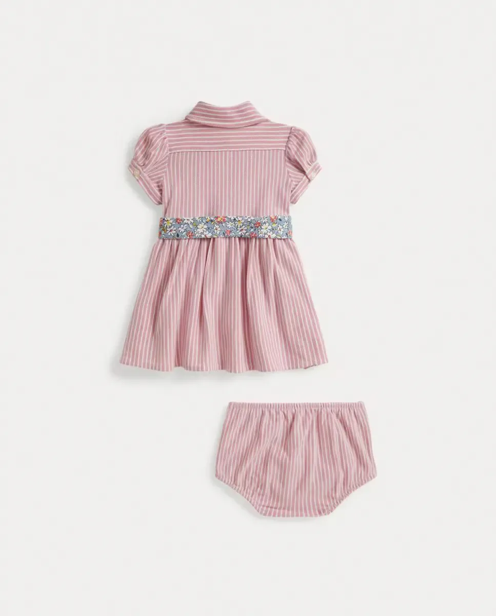 Платье для девочки младенца из пике с трусиками-слипами Polo Ralph Lauren, белый / розовый — фото 2