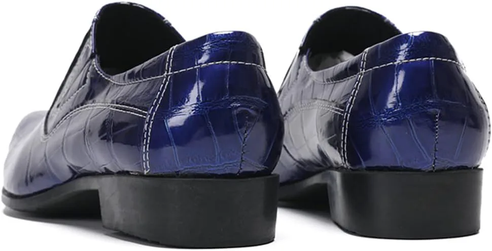 Мокасины Santimon Mens Slip On - Дресс-обувь из натуральной кожи с подкладкой, с потемневшей клетчатой отделкой, повседневные для вечеринок, бизнеса и свадеб, синий — фото 3