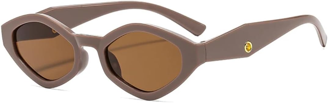 

Модные женские солнцезащитные очки в тонкой оправе с многоугольными линзами, роскошные мужские очки для активного отдыха и путешествий, защита от УФ-излучения UV400 TVTBBVV, Coffee Brown