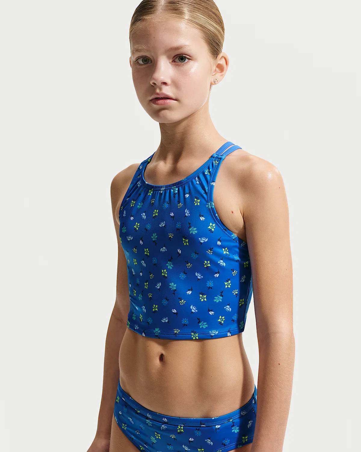 Детский (девочки) раздельный купальник Nike Swim Spiderback Midkini, Blue Crystal/White — фото 2