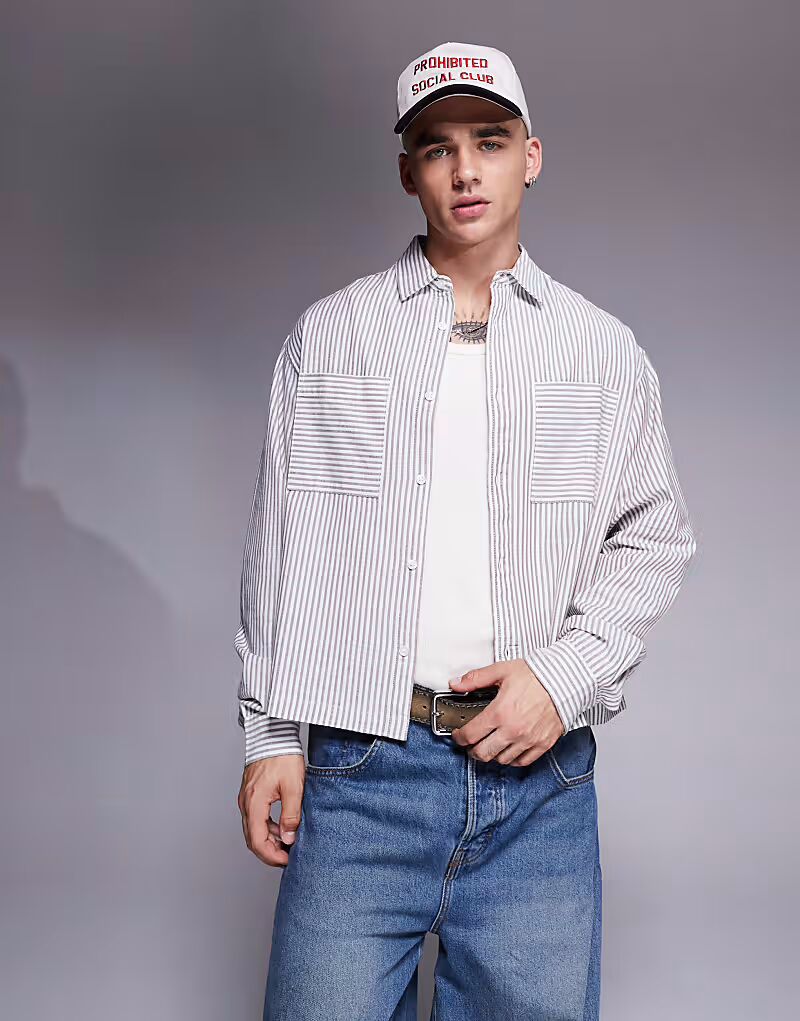 

Рубашка свободного кроя в полоску ASOS DESIGN белого и серого цветов