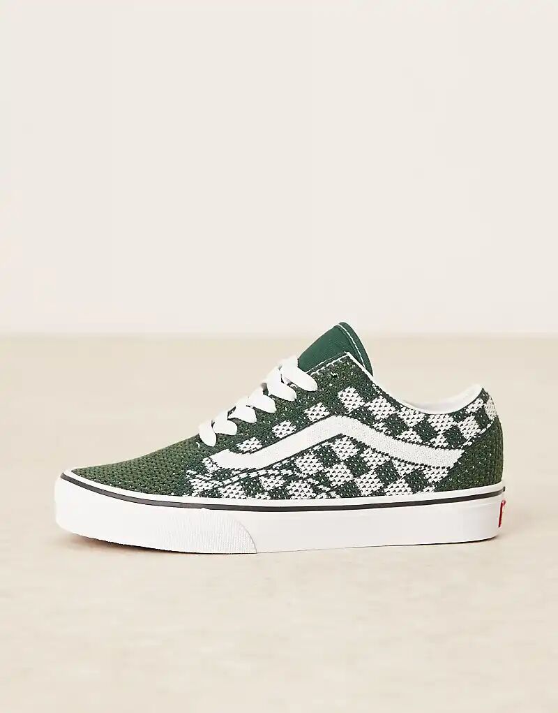 Кроссовки Vans Old Skool EK с вязаным верхом в зелёную клетку — фото 2