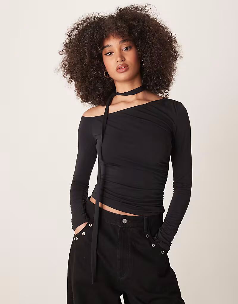 

Асимметричный топ из джерси GINA TRICOT с завязками черного цвета