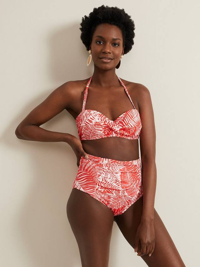 

Шорты для плавания с принтом папоротника и высокой талией Phase Eight, Red/White