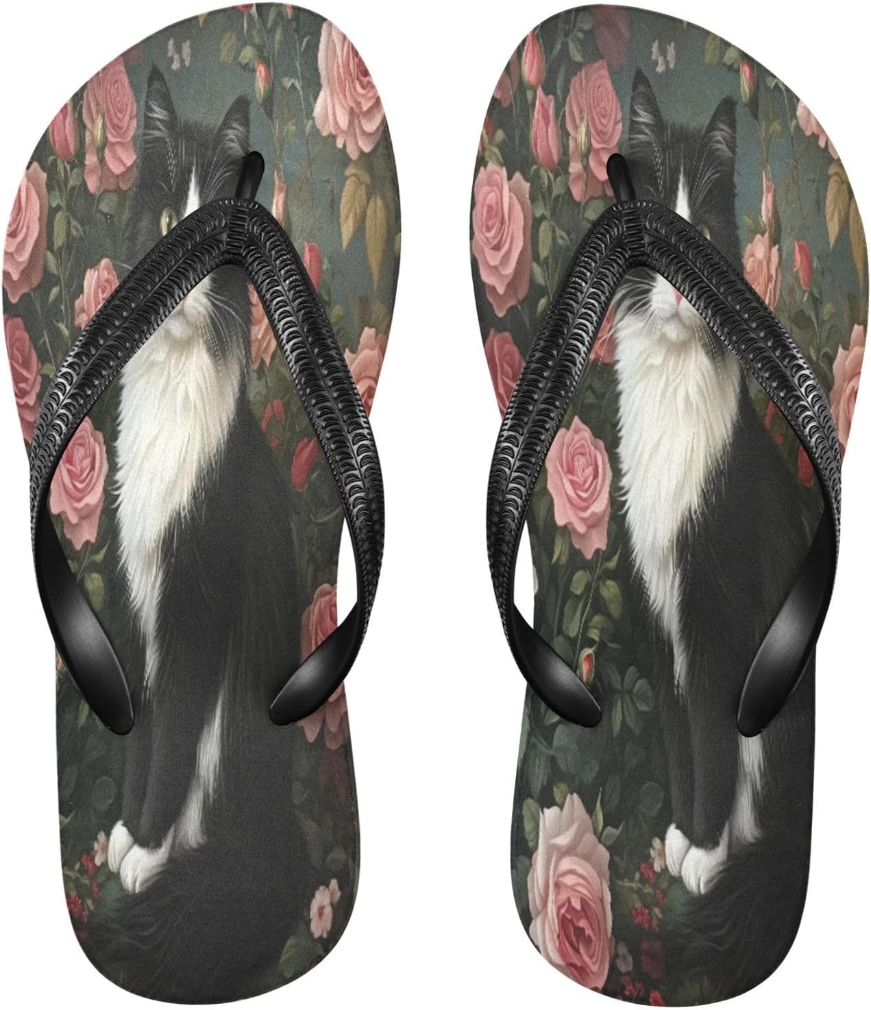 

Вьетнамки с изображением кошки в смокинге и розами, пляжные шлепанцы, резиновые, противоскользящие, летние тапочки для мужчин и женщин Sinestour, Tuxedo Cat Roses