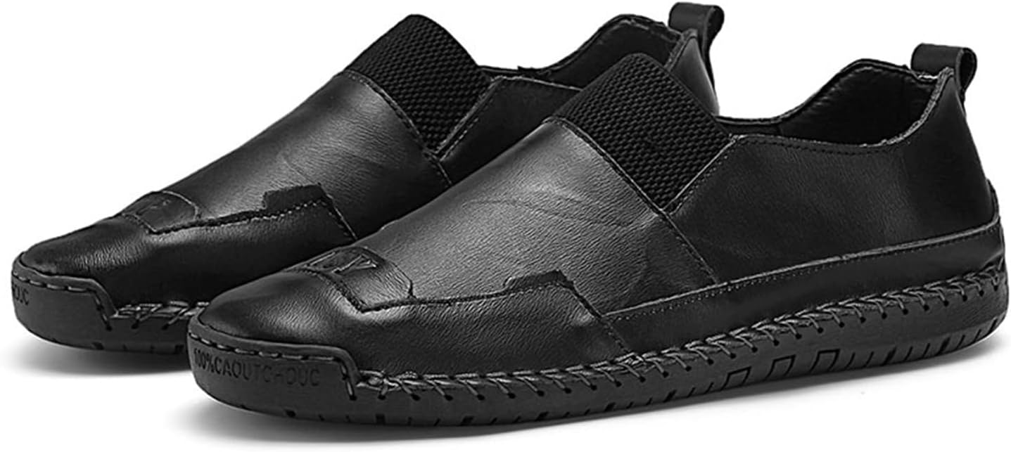 

Мужские кожаные удобные обувь UIKGITP, ручная строчка, эластичные повседневные лоферы, ботинки-куперита, черный