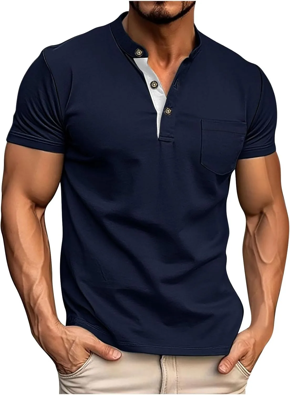 

Мужская футболка-поло с коротким рукавом и карманом, Casual, Slim Fit
