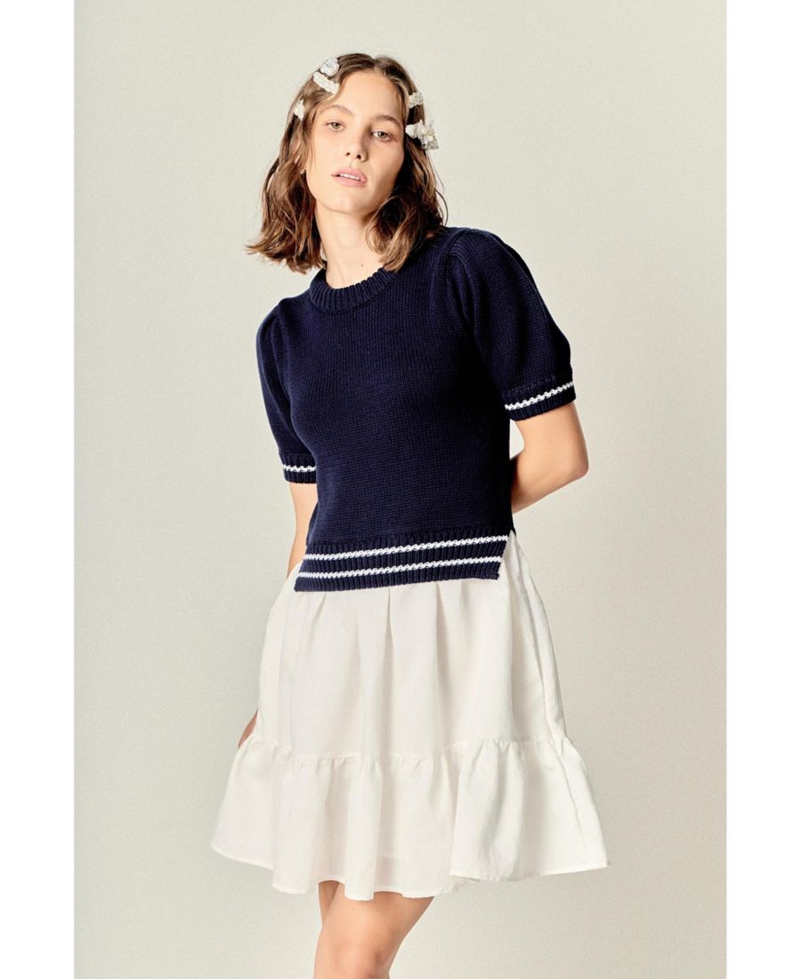 

Женское мини-платье, выполненное в смешанной технике English Factory, Navy/white