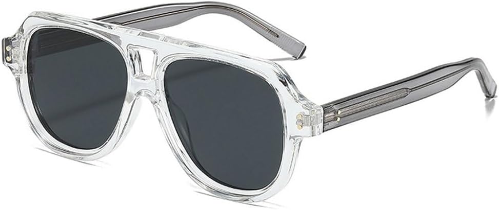 

Винтажные поляризованные мужские квадратные солнцезащитные очки с двойной перемычкой, модные женские солнцезащитные очки с заклепками, желто-синие, UV400 SKFGNX, Clear Grey Grey