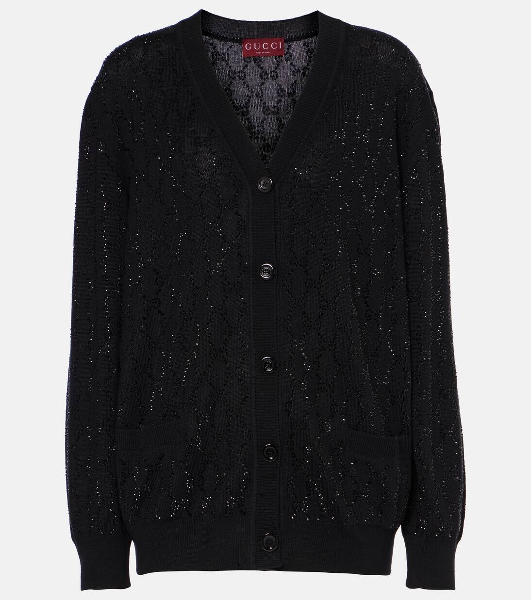 

Шерстяной кардиган GG Crystal Gucci, черный