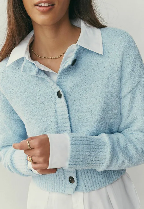 Уютный кардиган прямого кроя на пуговицах Next, Light Blue — фото 4