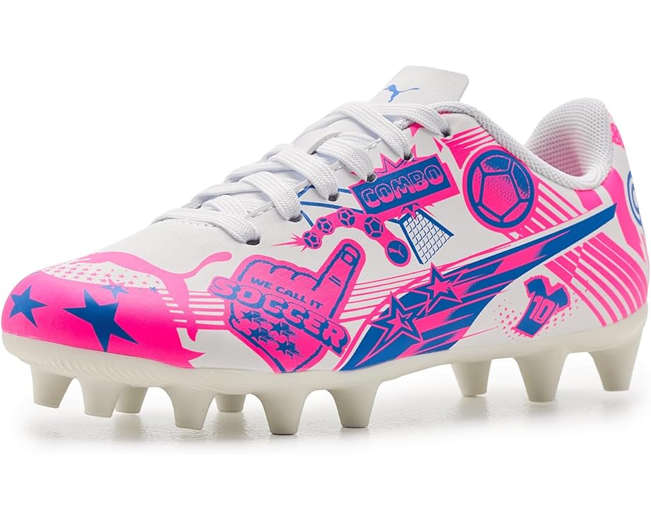 

Детские бутсы Puma Ultra Pulisic Artificial, Firm Ground (для малышей/детей/подростков) PUMA Kids, White/Poison Pink/Ultra Blue