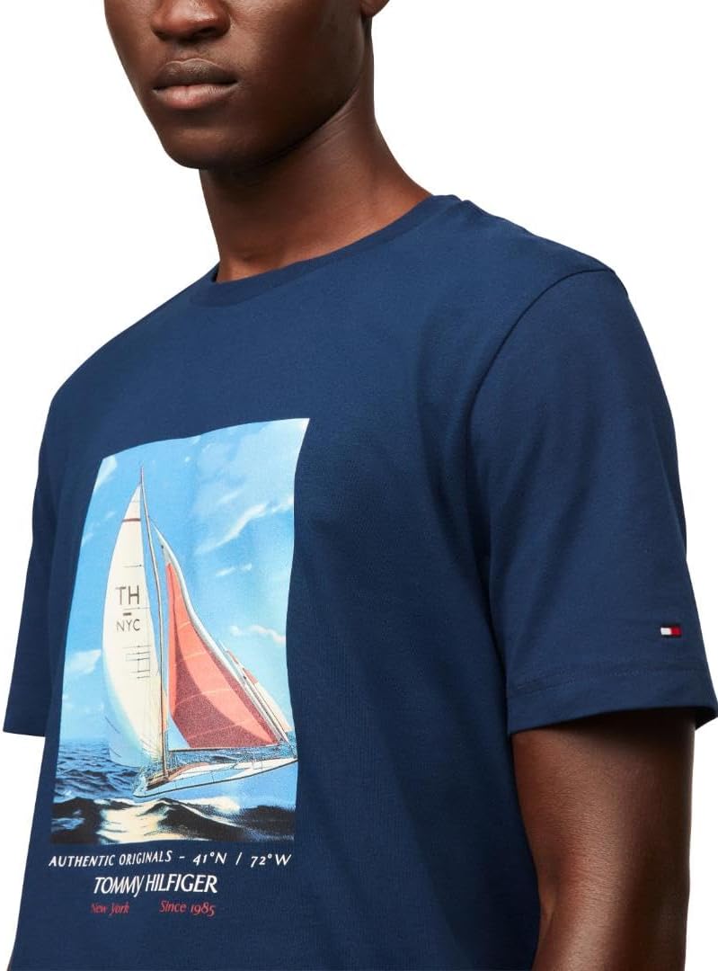 Мужские хлопковые футболки Tommy Hilfiger с коротким рукавом и фотопечатью, Night Sky — фото 2