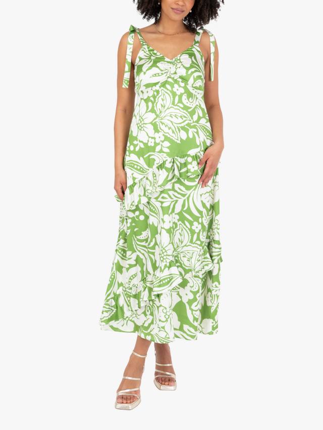 

Цветочное платье миди с завязками на плечах Lovedrobe, Green/White