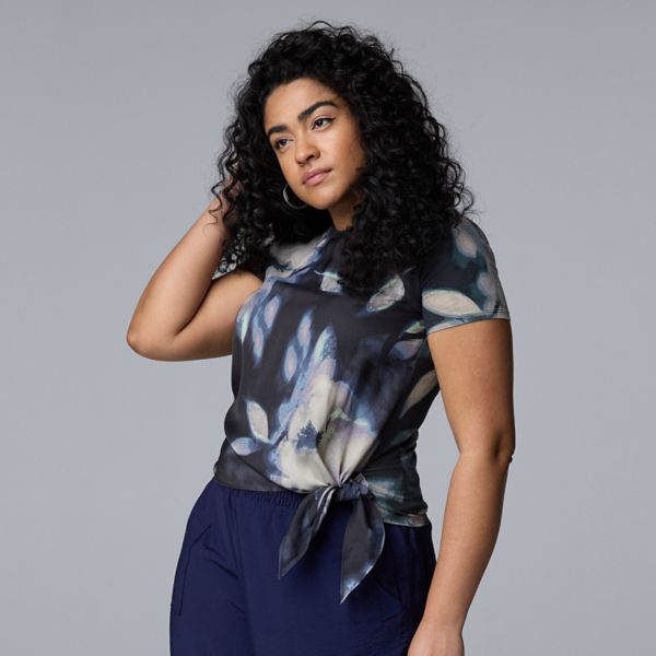 

Футболка больших размеров с завязками по бокам Simply Vera Vera Wang, цвет navy lrg floral
