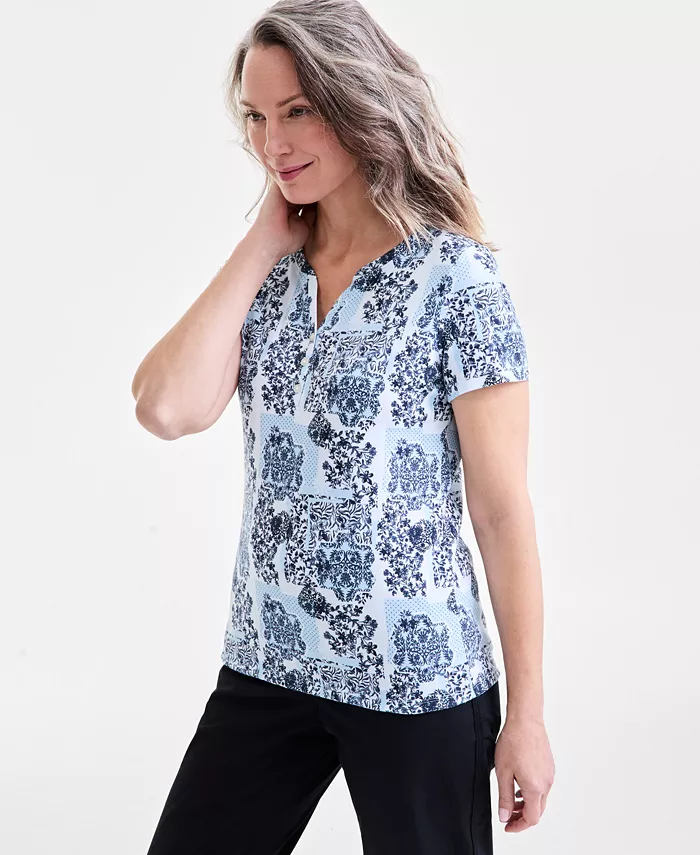 

Женская короткая футболка с принтом в стиле Henley Style & Co, синий