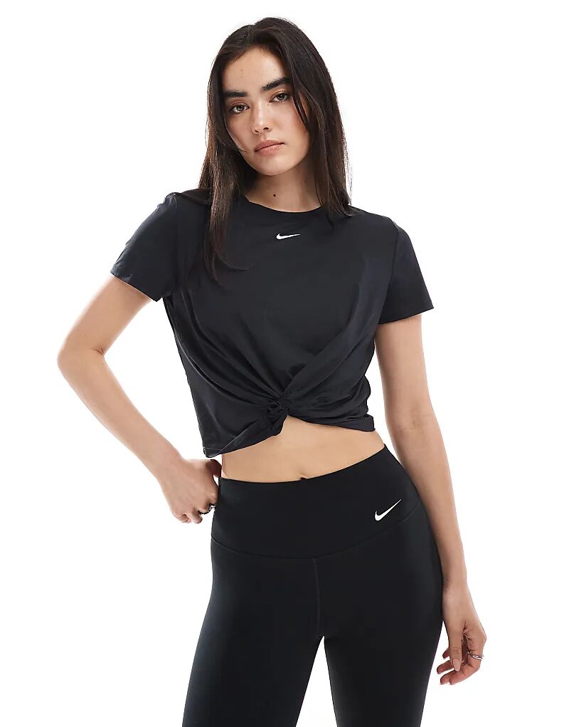 

Футболка Nike One Training Dri-FIT с закручивающейся передней частью черного цвета Nike Training