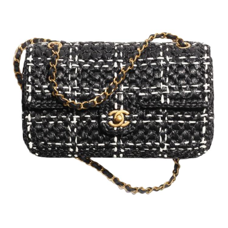 

CHANEL Плетёная соломенная сумка через плечо с шерстяными вставками