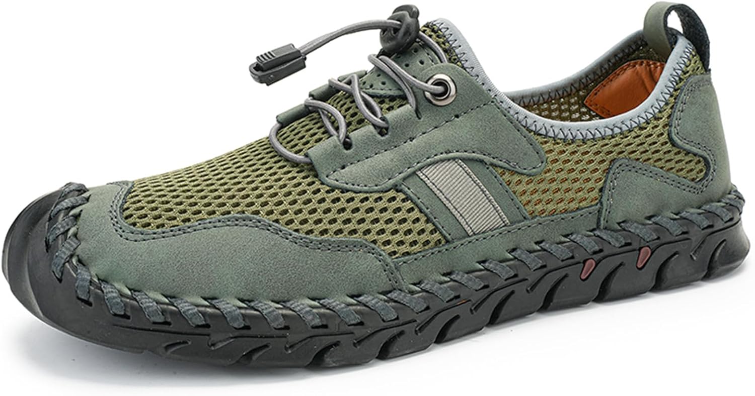 

Мужские повседневные закрытые сандалии для походов FLIOZY с сетчатыми вставками и кожаными элементами, кроссовки для прогулок, зеленый