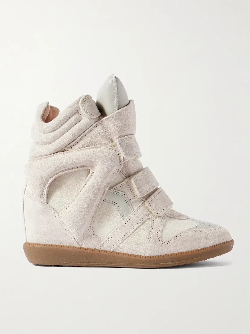 Кроссовки на танкетке Bekett из кожи и замши ISABEL MARANT, бежевый