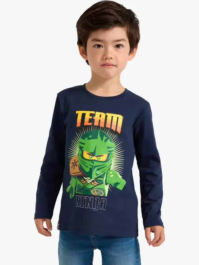 Детская хлопковая футболка с длинными рукавами Ninjago, темно-синяя Lindex