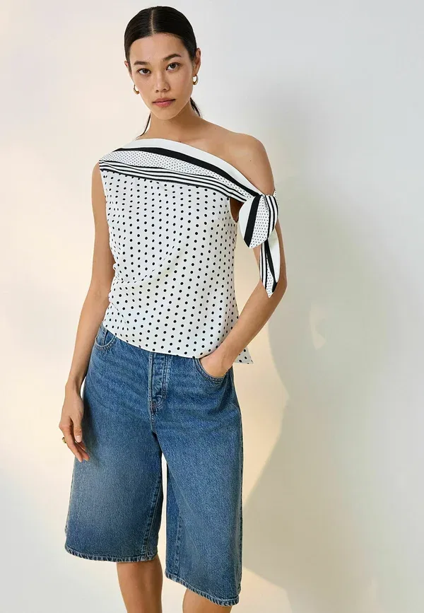 Блуза Next, white black polka dot, белый с черным горошек