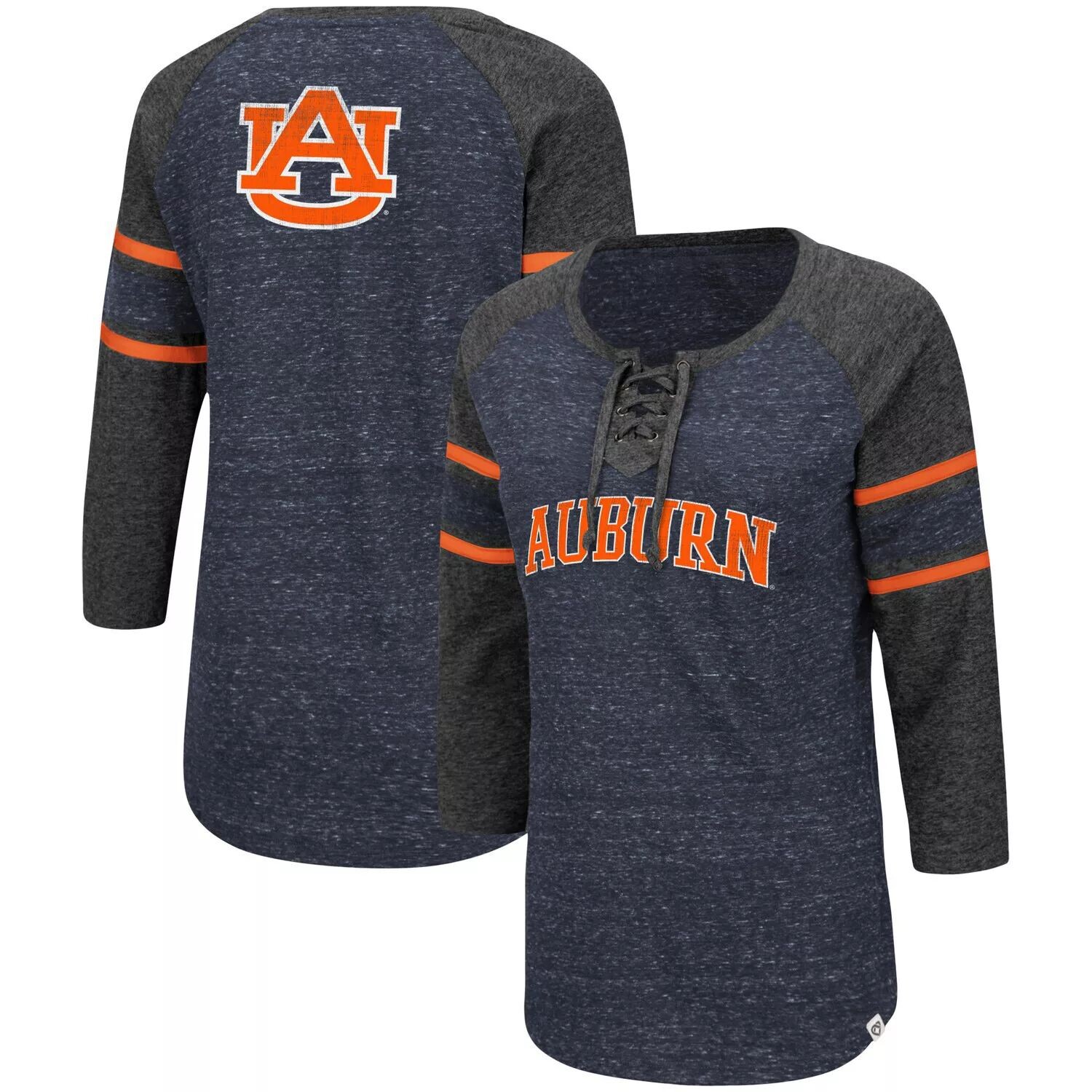 

Женская футболка Colosseum Navy/Heared Charcoal Auburn Tigers Scienta Pasadena реглан с рукавами 3/4 на шнуровке Space Dye Colosseum