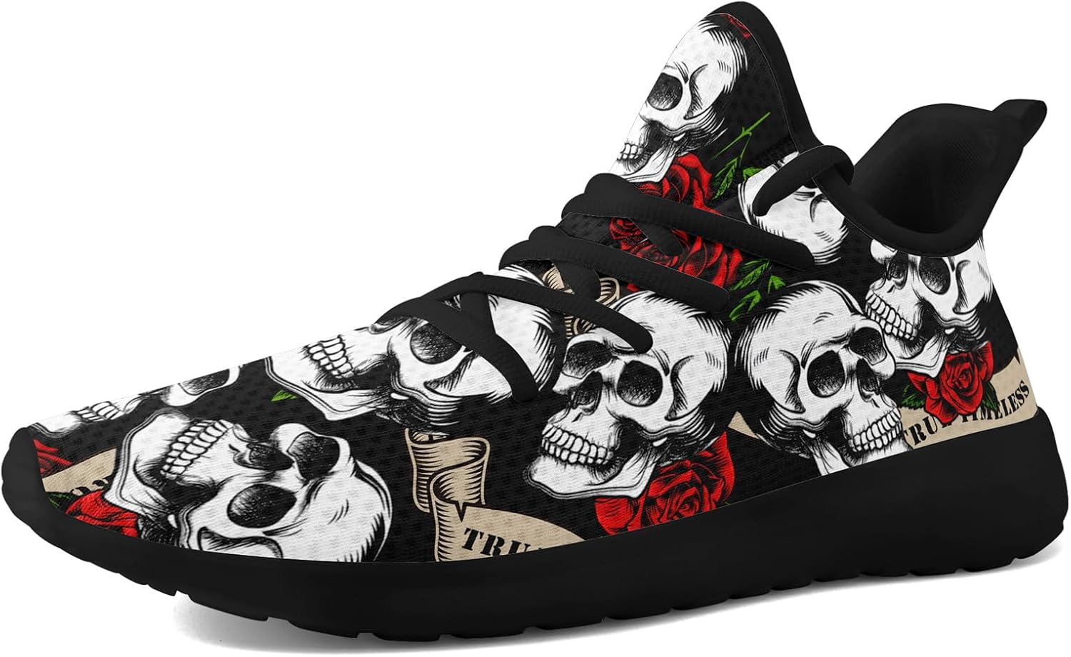 

Мужские кроссовки Skull Walking из сетчатого материала для бега по дорогам, легкие и дышащие, для тренировок, спорта, тенниса и ходьбы, хеллоуинские кроссовки Coolcustomize, черный